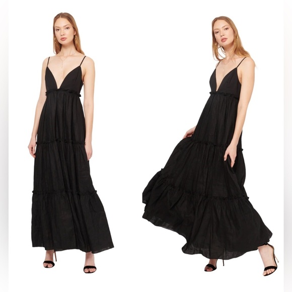 New! CAMI NYC Genevieve Tiered Cotton & Linen Maxi Dress 🖤 Large - Picture 1 of 5